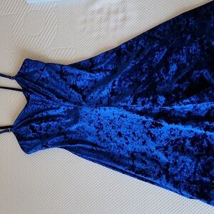 Blue Flowy Velvet Spaghetti Strap Dress